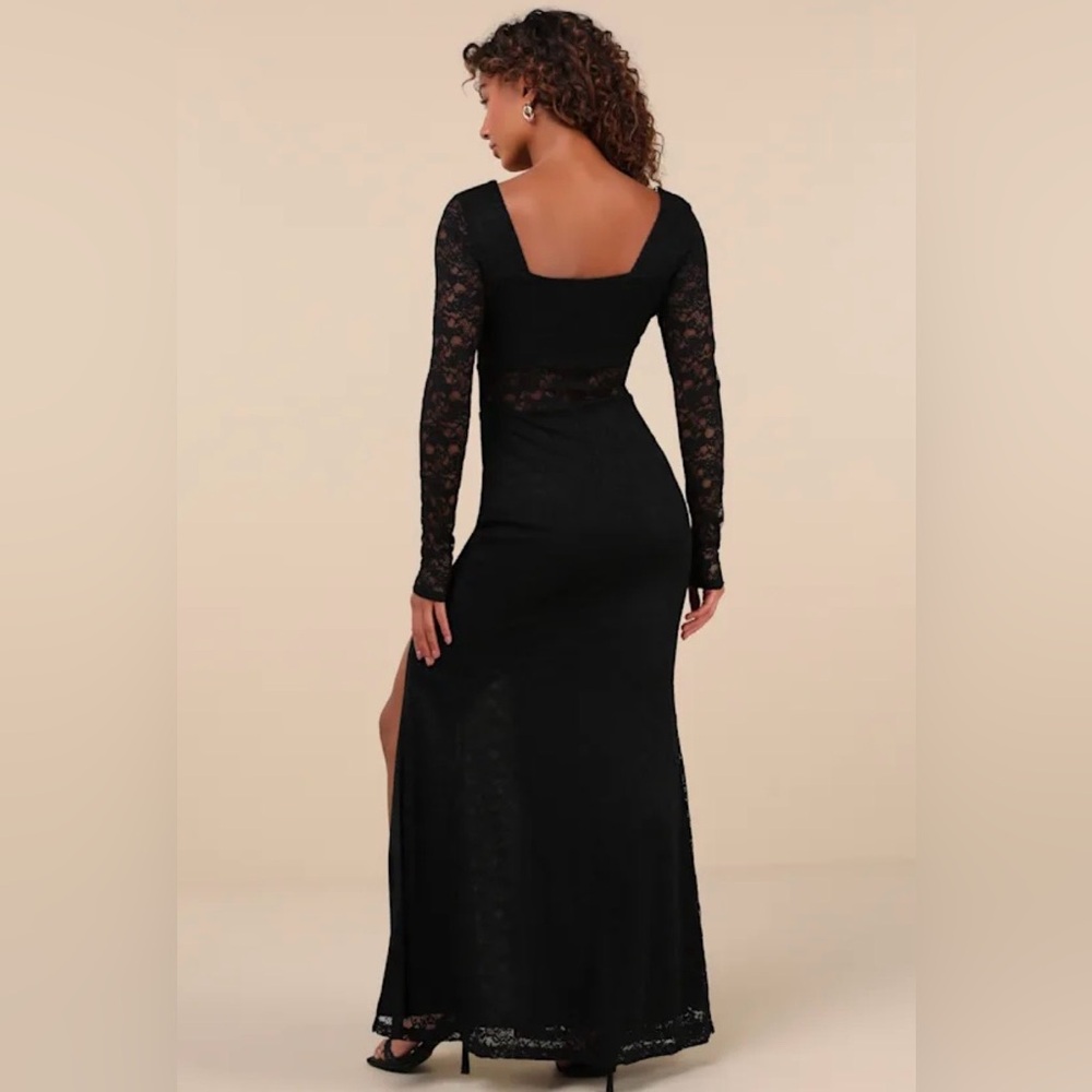 NWT Lulu’s Sensationally Poised Black Lace Long Sleeve Maxi Dress - Picture 4 of 10